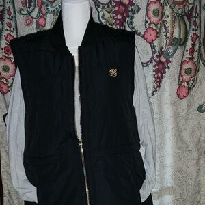 NWT EP New York Black Quilted with Faint animal print Vest with Gold Zipper